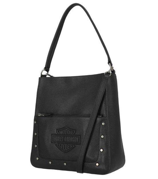 Harley-Davidson® Women's Flat Studded Bar & Shield Shopper Hobo Bag - Black