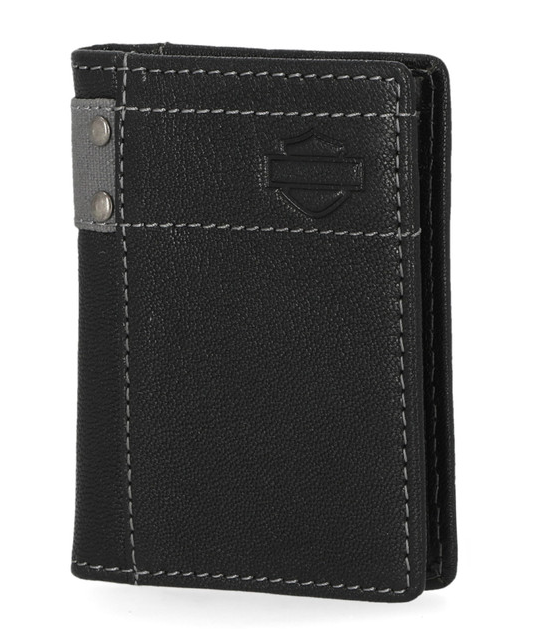 Harley-Davidson® Men's Genuine Leather With Calvary Canvas Trim Vertical Billfold