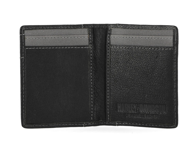 Harley-Davidson® Men's Genuine Leather With Calvary Canvas Trim Vertical Billfold