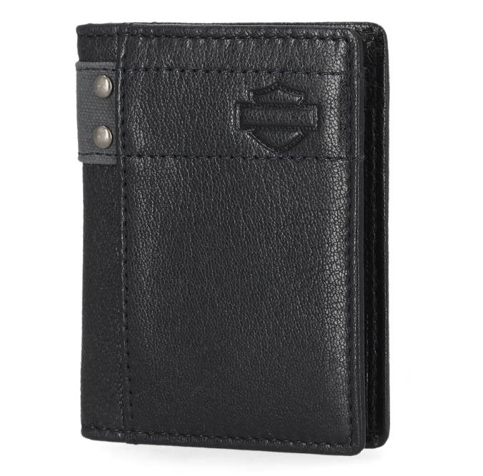 Harley-Davidson® Men's Genuine Leather With Calvary Canvas Trim Vertical Billfold