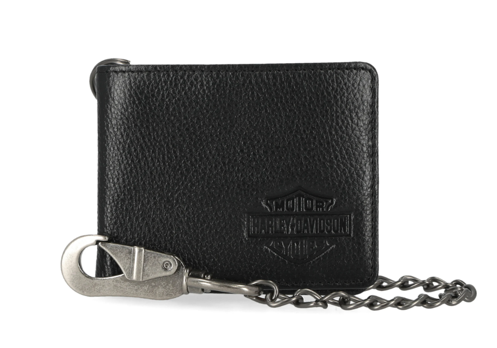 Mens Bar & Shield Core Pebble Billfold Wallet With Chain