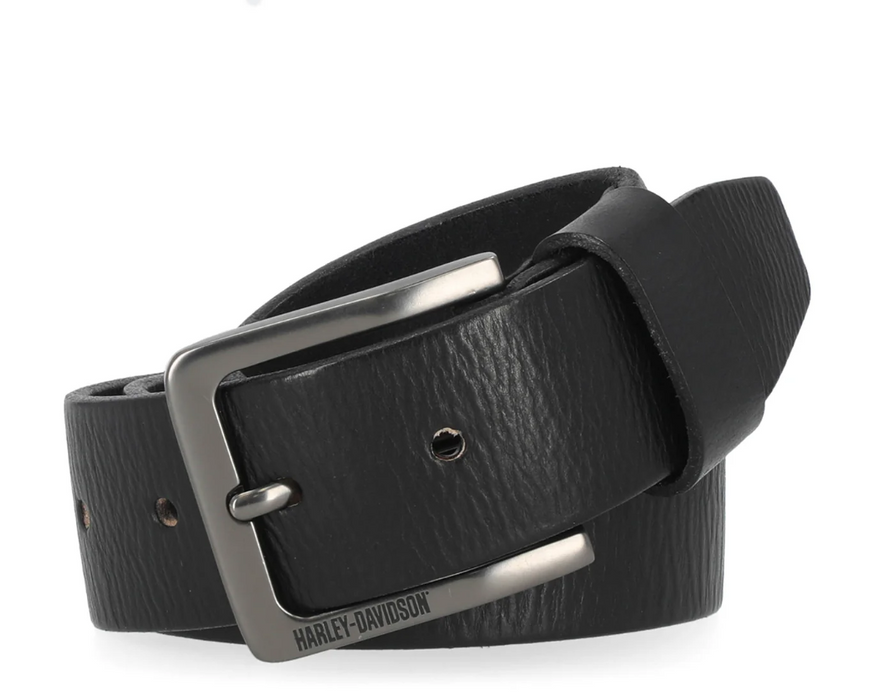 Harley-Davidson Men's Oversized Embossed Matte Gunmetal Finish Belt, Black BMM007