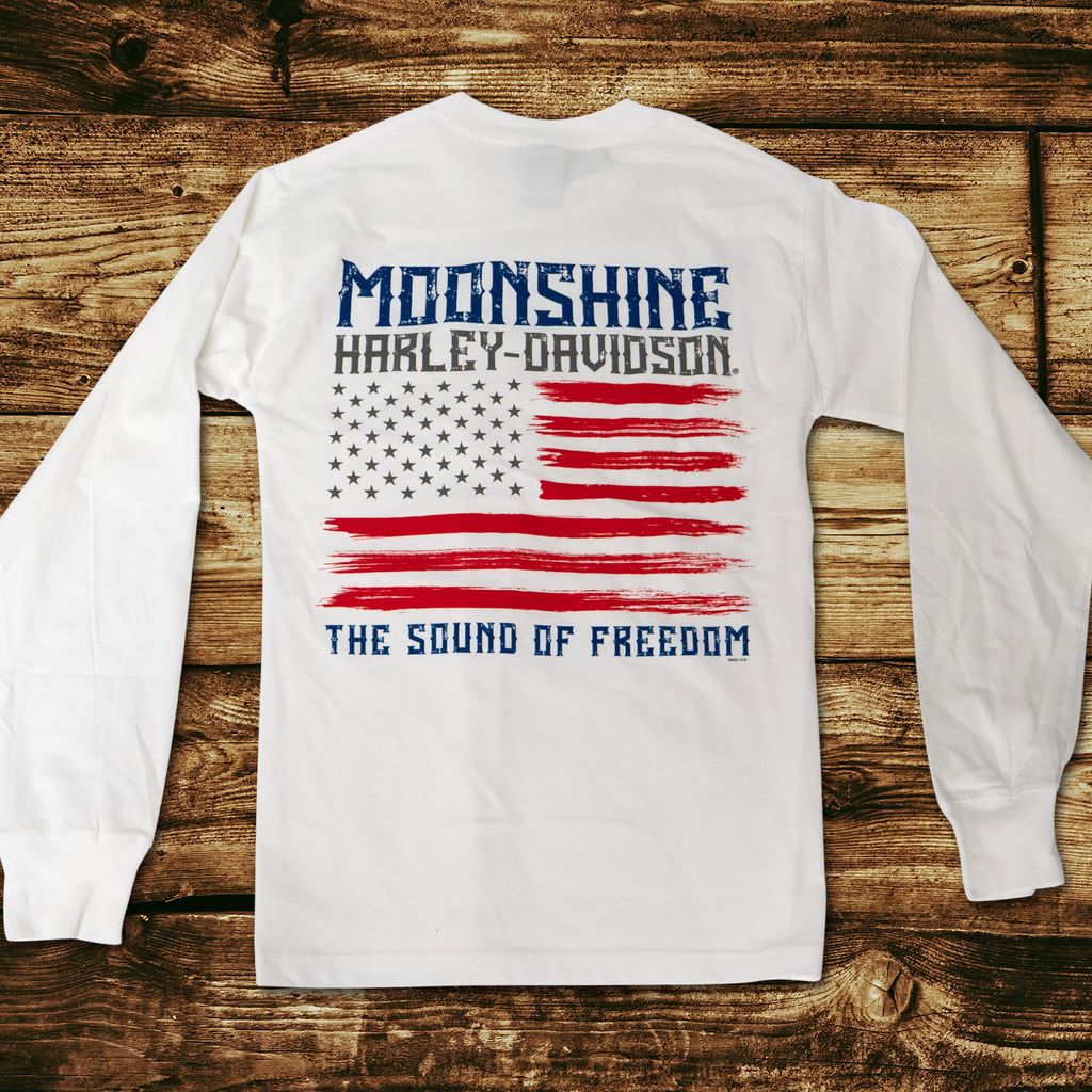 Flag Men's White Long Sleeve — Moonshine Harley-Davidson
