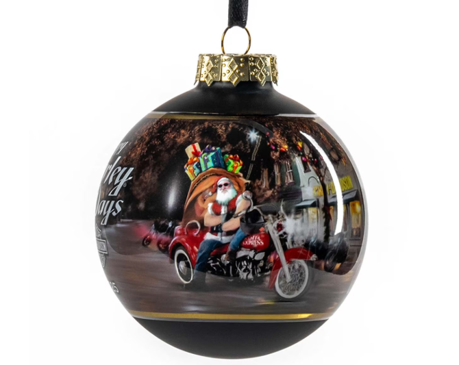 2025 Biker Santa Ball Ornament – Limited Edition Holiday Collectible