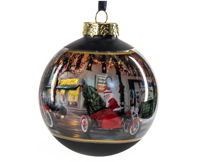 2025 Biker Santa Ball Ornament – Limited Edition Holiday Collectible