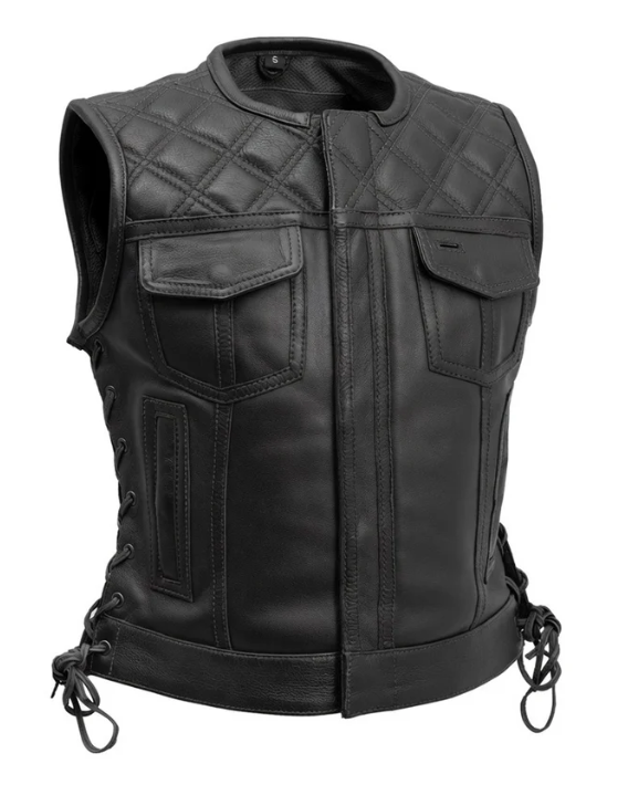 Bonnie - Women's Motorcycle Leather Vest - Diamond Quilt