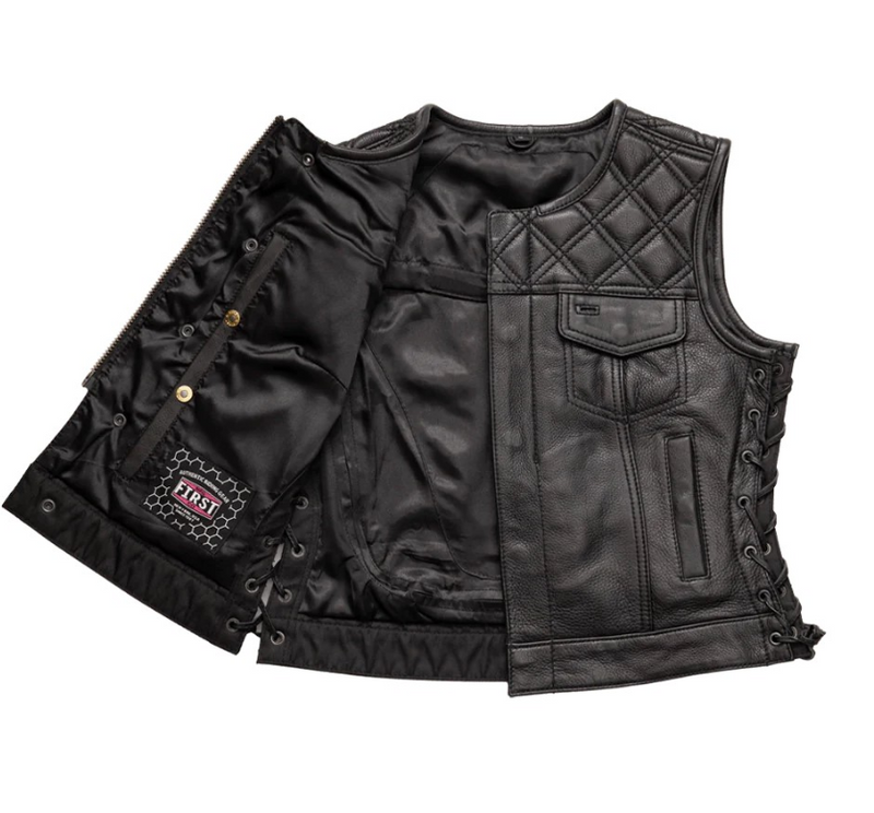 Bonnie - Women's Motorcycle Leather Vest - Diamond Quilt