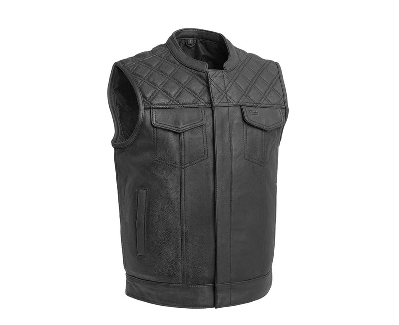Downside Men's Motorcycle Leather Vest - Black - FIM693-QLT