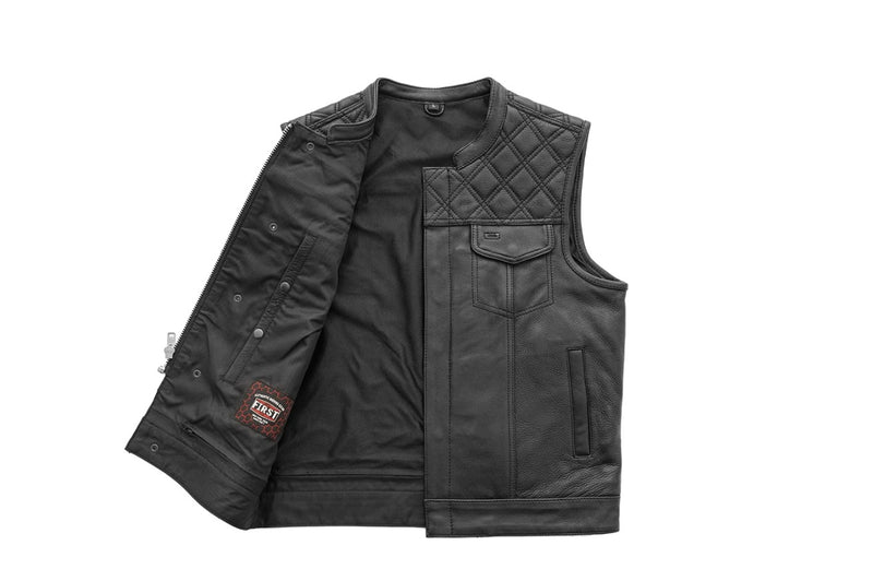 Downside Men's Motorcycle Leather Vest - Black - FIM693-QLT